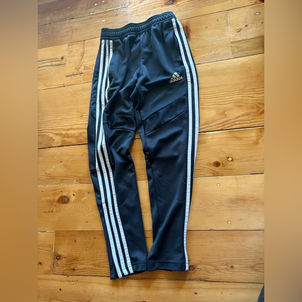 Adidas Kids Black Joggers with White Stripes